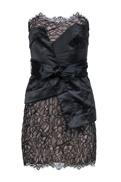 Current Boutique-BCBG Max Azria - Black Lace Strapless Asymmetric Bodycon Dress Sz 0