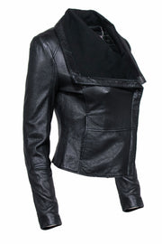 Current Boutique-BCBG Max Azria - Black Leather Cropped Moto Jacket Sz XS