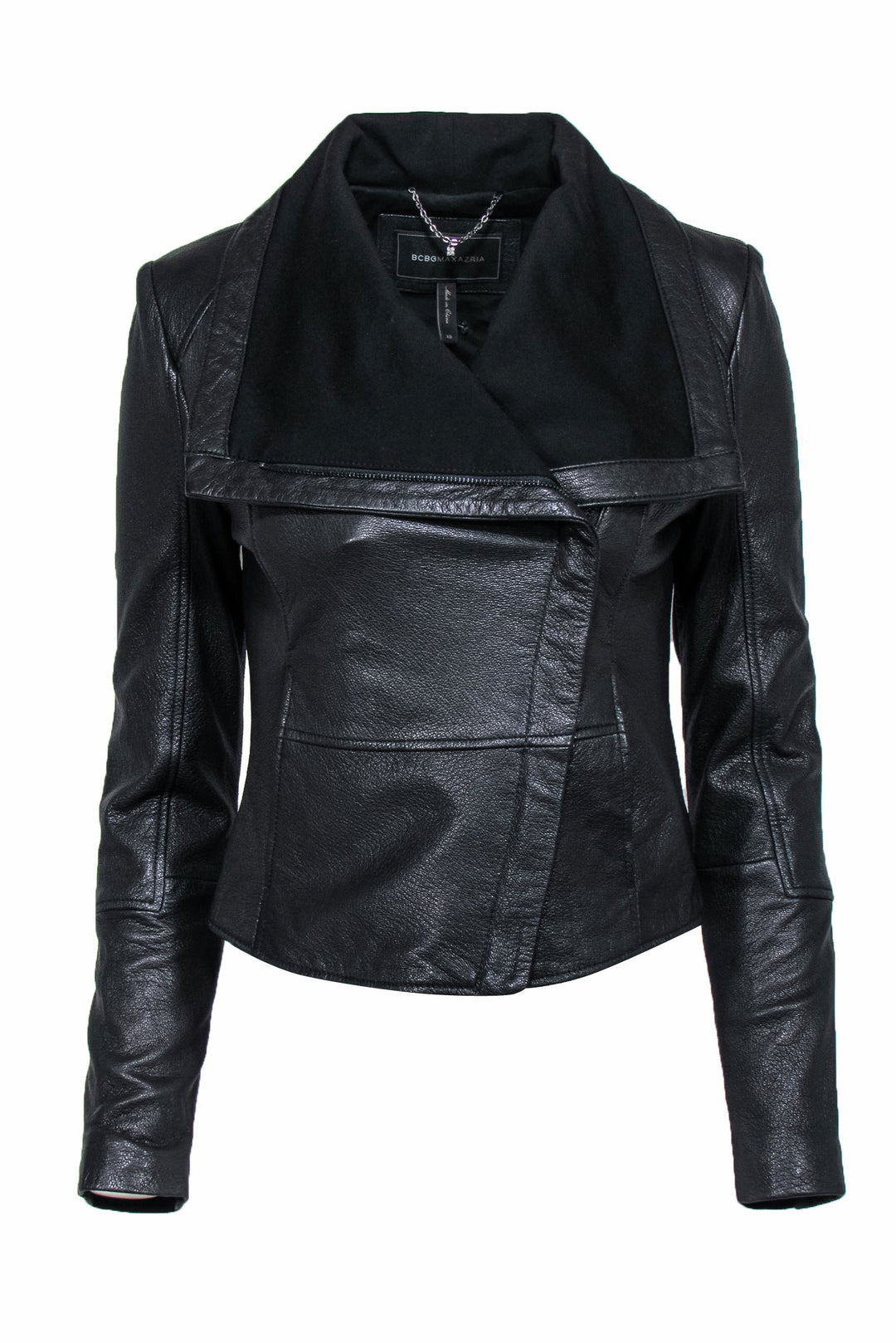 BCBG Max Azria Black Leather Cropped Moto Jacket Sz XS Current Boutique