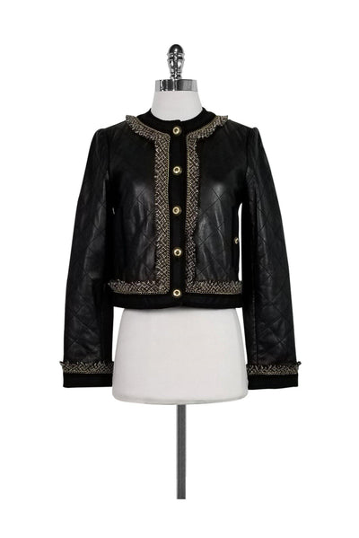 Current Boutique-BCBG Max Azria - Black Leather Quilted Jacket Sz XS