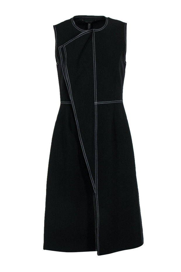 Current Boutique-BCBG Max Azria - Black Longline Zip-Up Draped Vest w/ White Stitching Sz S