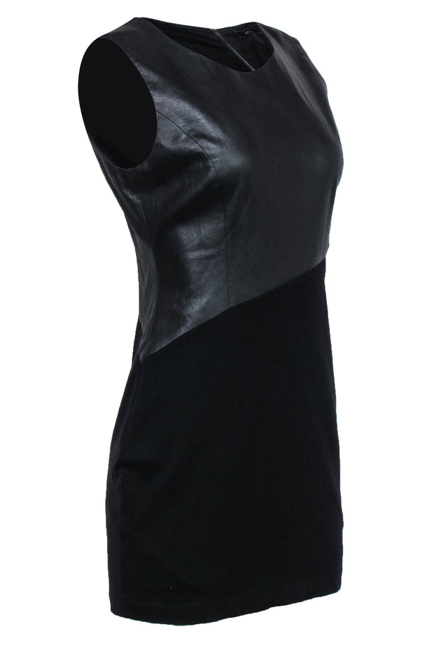 Current Boutique-BCBG Max Azria - Black Mini Dress w/ Faux Leather Top & Knit Skirt Sz M