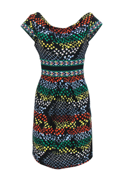 Current Boutique-BCBG Max Azria - Black & Multicolor Abstract Print Dress Sz S