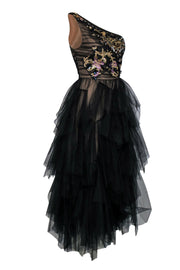 Current Boutique-BCBG Max Azria - Black One-Shoulder Tulle Gown w/ Sequin Bust Sz 4