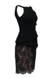 Current Boutique-BCBG Max Azria - Black Peplum Sheath Dress w/ Lace Sz 4
