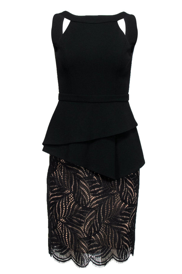 Current Boutique-BCBG Max Azria - Black Peplum Sheath Dress w/ Lace Sz 4
