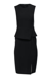 Current Boutique-BCBG Max Azria - Black Peplum Sheath Midi Dress w/ Metallic Lace Sz 0