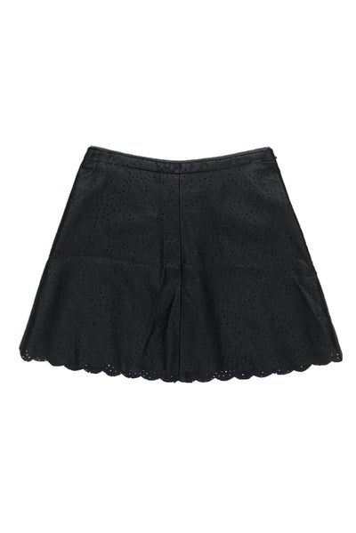 Current Boutique-BCBG Max Azria - Black Perforated Faux Leather Miniskirt w/ Petaled Hem Sz XS