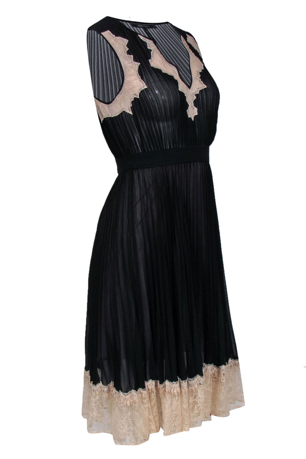 Current Boutique-BCBG Max Azria - Black Pleated A-Line Dress w/ Tan Lace Sz 0