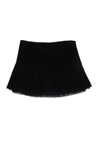 Current Boutique-BCBG Max Azria - Black Pleated Miniskirt w/ Lace Hem Sz 0
