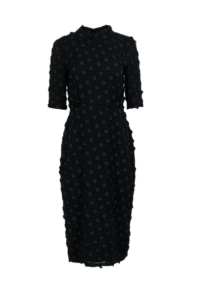 Current Boutique-BCBG Max Azria - Black Polka Dot Embossed Short Sleeve Midi Dress Sz S