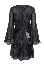 Current Boutique-BCBG Max Azria - Black Ruffle Long Sleeve Fit & Flare Dress w/ Metallic Stripes Sz S
