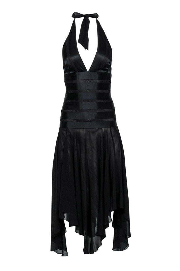 Current Boutique-BCBG Max Azria - Black Satin Striped Halter Dress Sz 0