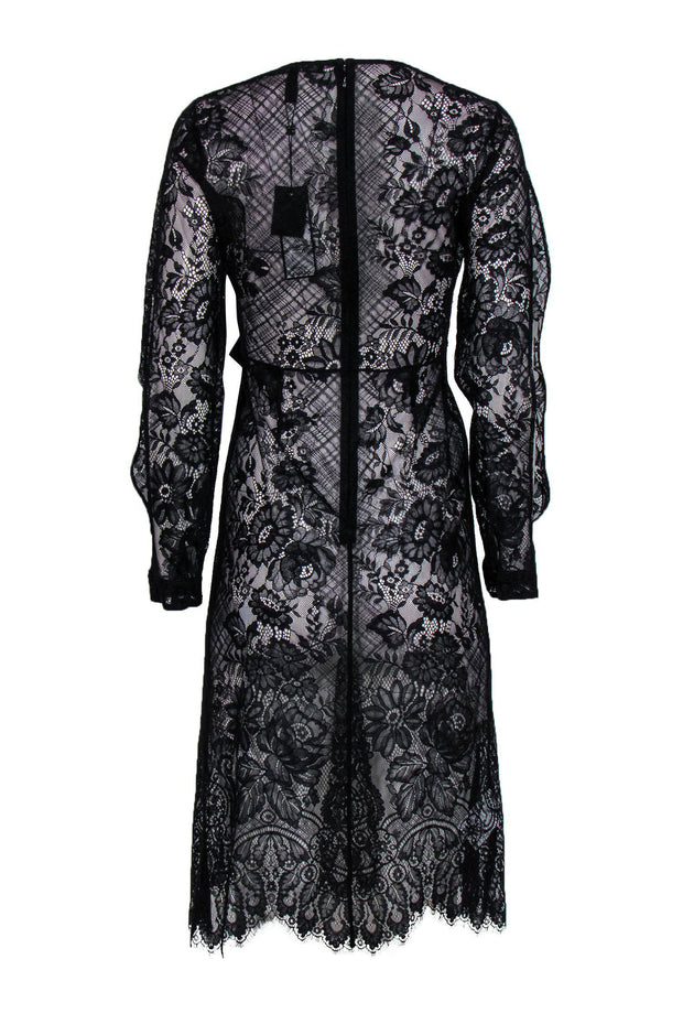 Current Boutique-BCBG Max Azria - Black Sheer Lace Midi Dress w/ Knotted Waist Sz 2