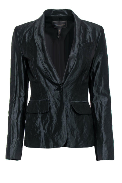 Current Boutique-BCBG Max Azria - Black Shiny Single Button Blazer Sz XS