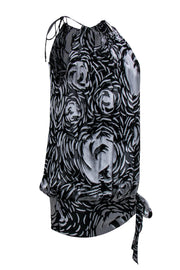 Current Boutique-BCBG Max Azria - Black & Silver Abstract Floral Shift Dress w/ Bubble Hem Sz XXS