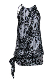 Current Boutique-BCBG Max Azria - Black & Silver Abstract Floral Shift Dress w/ Bubble Hem Sz XXS