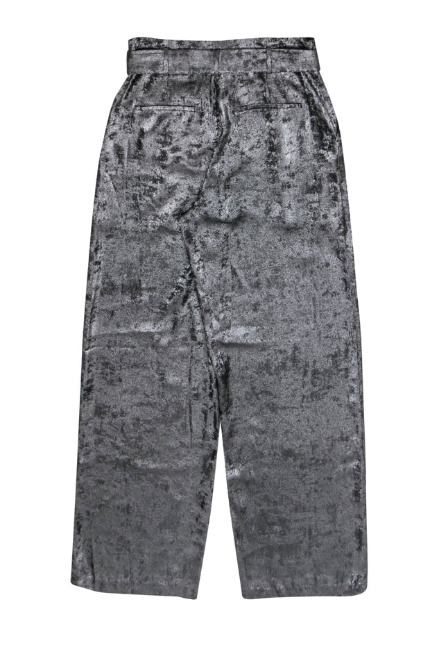 Current Boutique-BCBG Max Azria - Black Silver Metallic High-Waist Trousers w/ Belt Sz M