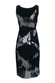 Current Boutique-BCBG Max Azria - Black & Silver Print Pleated Sleeveless Dress Sz XXS