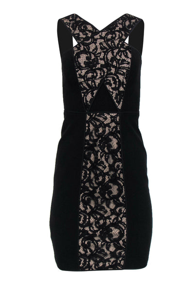 Current Boutique-BCBG Max Azria - Black Sleeveless "Claudine" Sheath Dress w/ Lace Paneling Sz 2