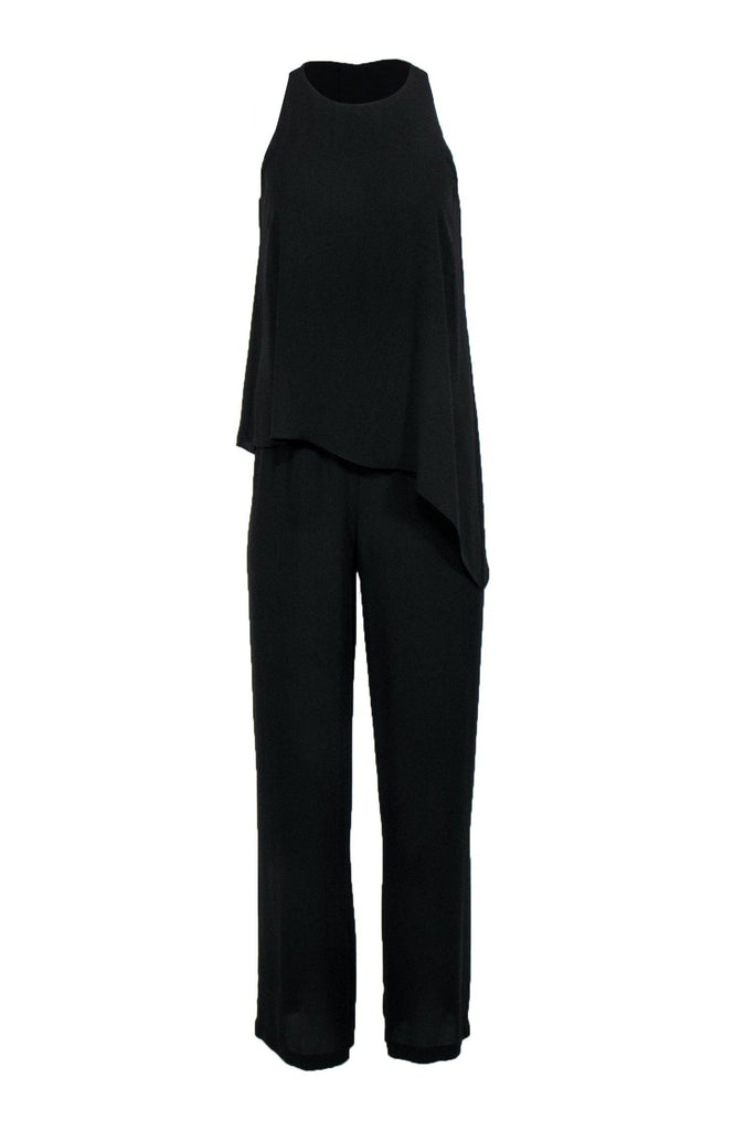 BCBG Max Azria Black Sleeveless Wide Leg Jumpsuit w Layered