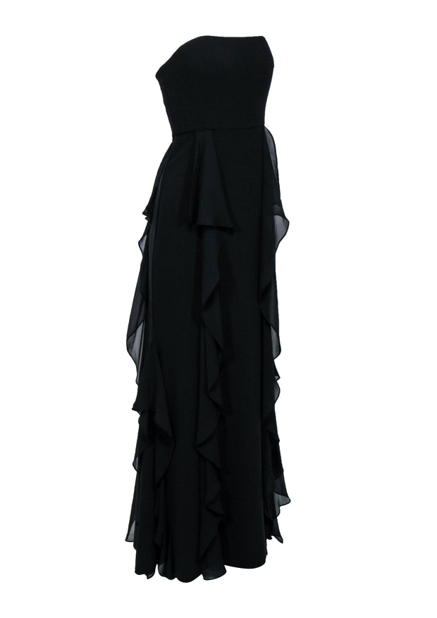 Current Boutique-BCBG Max Azria - Black Strapless Maxi Dress w/ Ruffles Sz M