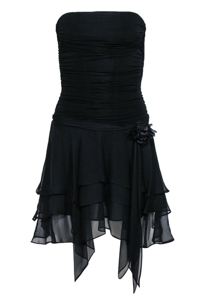 Current Boutique-BCBG Max Azria - Black Strapless Mini Dress w/ Handkerchief Hem Size XS