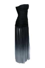 Current Boutique-BCBG Max Azria - Black Strapless Ruched Bodice Gown w/ Ombre Fringe Sz 0