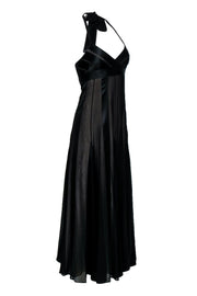 Current Boutique-BCBG Max Azria - Black Striped Long Silk Dress w/ Sheer Paneling & Nude Slip Sz 2