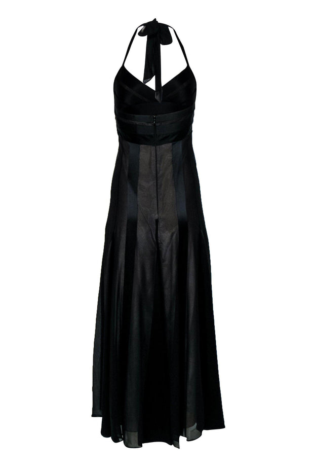 Current Boutique-BCBG Max Azria - Black Striped Long Silk Dress w/ Sheer Paneling & Nude Slip Sz 2