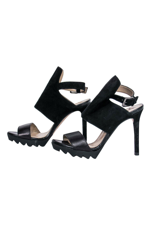 Current Boutique-BCBG Max Azria - Black Suede Open Toe Ankle Strap Stilettos Sz 6.5