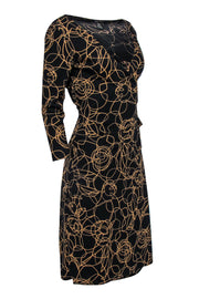 Current Boutique-BCBG Max Azria - Black & Tan Scribble Print Wrap Dress Sz M