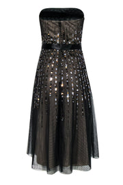 Current Boutique-BCBG Max Azria - Black Tulle Strapless Midi Dress w/ Black & Gold Sequins Sz 8