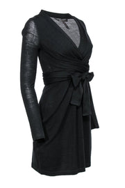 Current Boutique-BCBG Max Azria - Black V-Neck Wool Wrap Dress Sz S