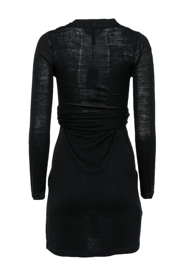 Current Boutique-BCBG Max Azria - Black V-Neck Wool Wrap Dress Sz S