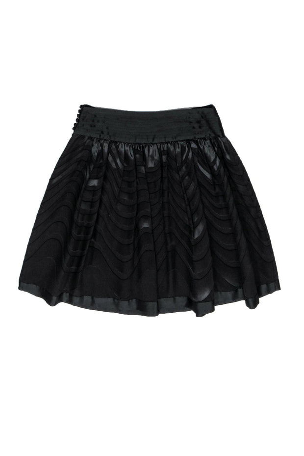 Current Boutique-BCBG Max Azria - Black Wavy Patterned Satin A-Line Skirt Sz 8