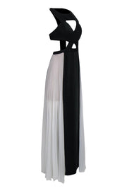Current Boutique-BCBG Max Azria - Black & White Colorblocked Pleated "Giselle" Gown w/ Cutouts Sz 4