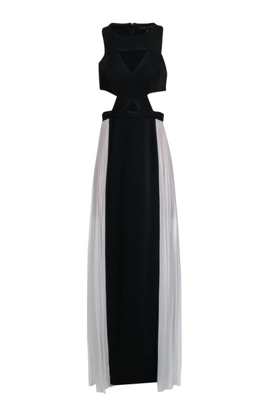 Current Boutique-BCBG Max Azria - Black & White Colorblocked Pleated "Giselle" Gown w/ Cutouts Sz 4