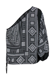 Current Boutique-BCBG Max Azria - Black & White Printed One-Shoulder Blouse w/ Tie Sz S