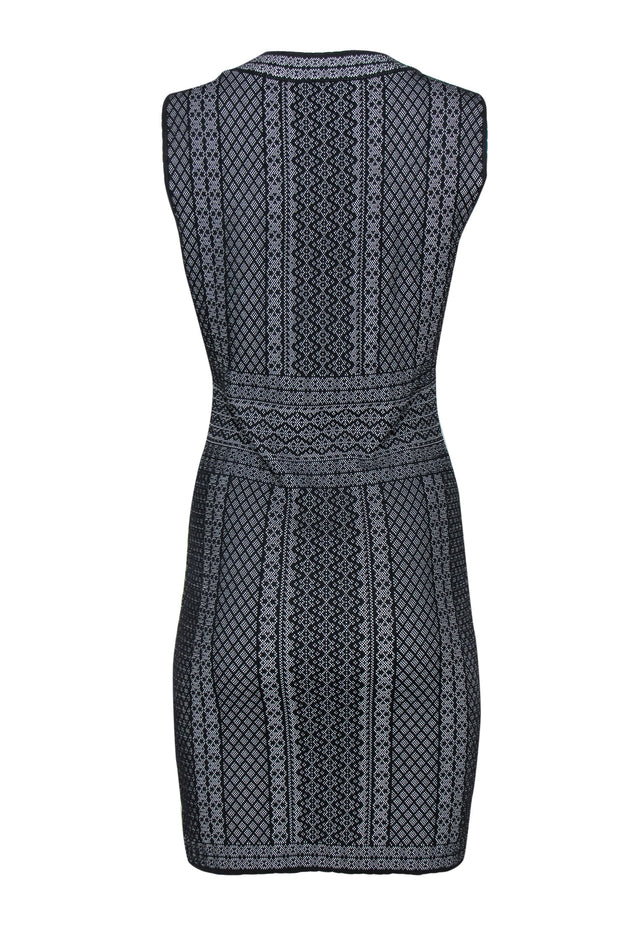 Current Boutique-BCBG Max Azria - Black & White Printed Sleeveless Knit Sheath Dress Sz L