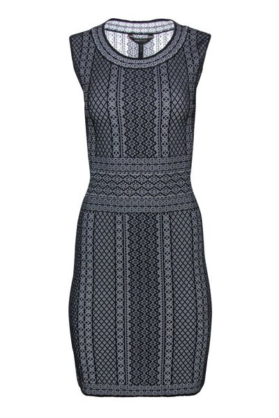 Current Boutique-BCBG Max Azria - Black & White Printed Sleeveless Knit Sheath Dress Sz L