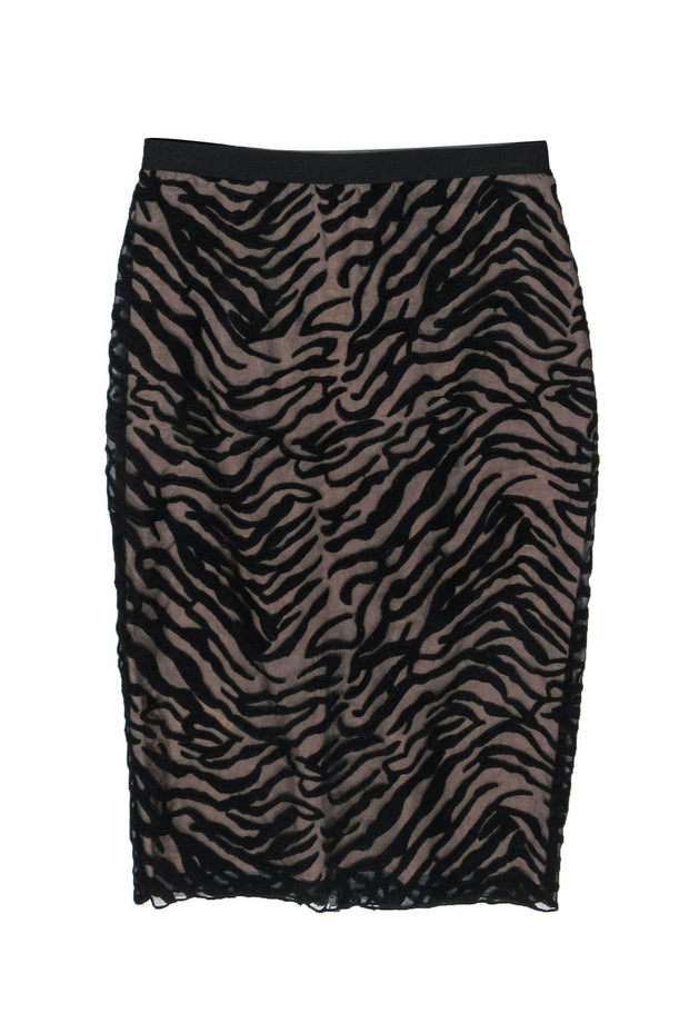 Current Boutique-BCBG Max Azria - Black Zebra Embroidered Sheer Pencil Skirt Sz XXS
