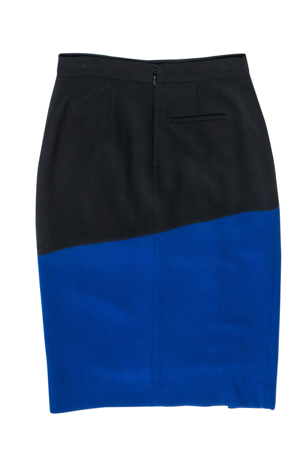 Current Boutique-BCBG Max Azria - Blue & Black Colorblocked Draped Pencil Skirt Sz 2