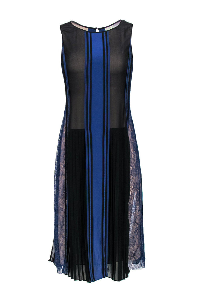 BCBG Max Azria Blue Black Lace Trimmed Stripe Tank Dress Sz