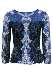 Current Boutique-BCBG Max Azria - Blue & Black Patterned Knit Peplum Top Sz XXS