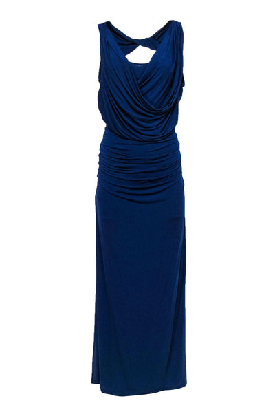 Current Boutique-BCBG Max Azria - Blue Draped Sleeveless Gown w/ Back Cutout Sz L