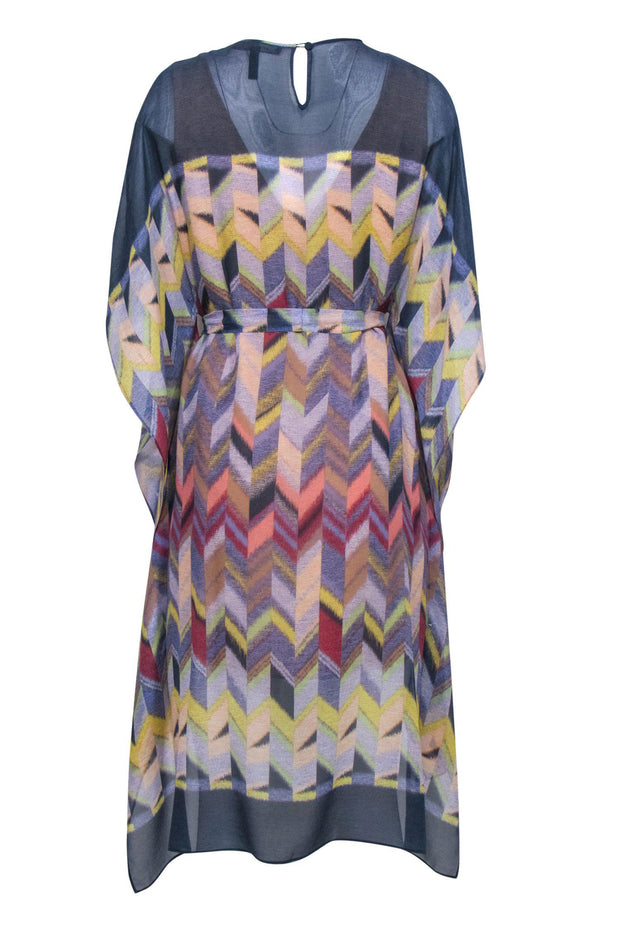 Current Boutique-BCBG Max Azria - Blue & Multicolored Chevron Print Kaftan-Style Dress w/ Tie Sz S