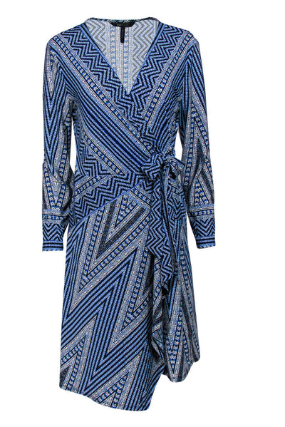 Current Boutique-BCBG Max Azria - Blue Printed Wrap Dress Sz L
