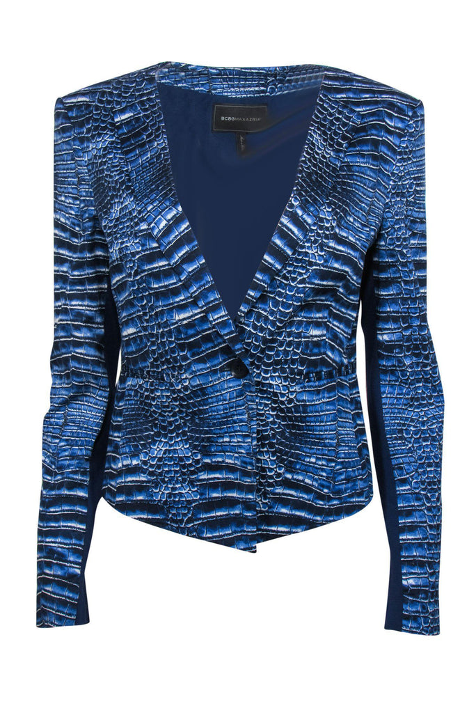 BCBG Max Azria Blue Snakeskin Printed Blazer Sz M Current