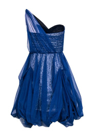 Current Boutique-BCBG Max Azria - Blue Tulle One Shoulder Dress w/ Leopard Print Underlay Sz 8